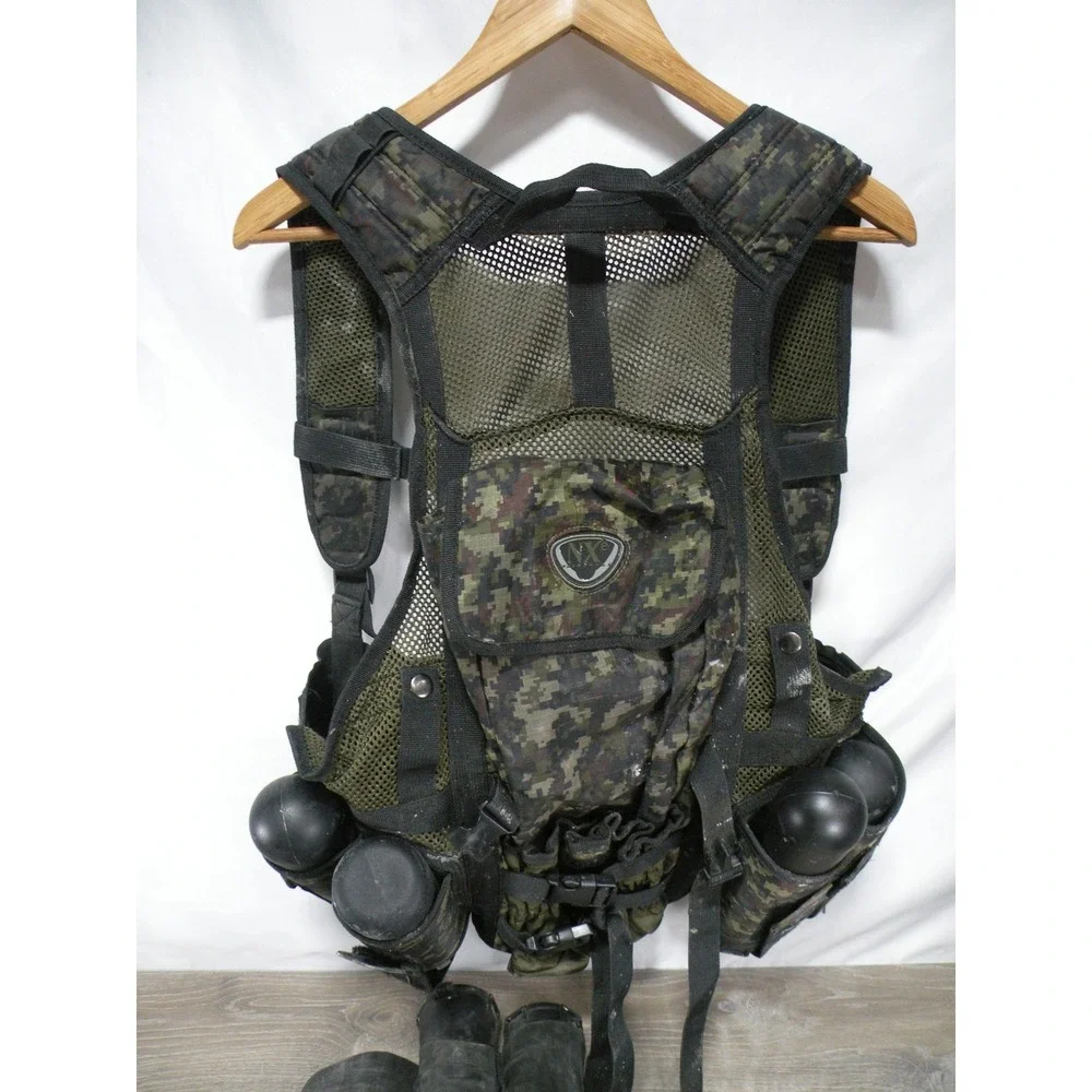NXe Paintball Vest Digital Camo Harness Pod Pack with 7 Pods - Adjustable Size